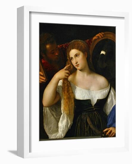 The Girl with a Mirror, Around 1515-Titian (Tiziano Vecelli)-Framed Giclee Print