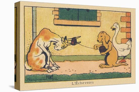 The Goat Lends its Horns to Unroll the Yarn.” L'echeveau” ,1936 (Illustration)-Benjamin Rabier-Stretched Canvas