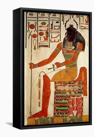 The God, Khepri, from the Tomb of Nefertari, New Kingdom (Wall Painting)-null-Framed Stretched Canvas