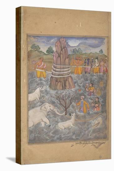 The Gods and Asuras Churn the Ocean of Milk, Page from a Dispersed Razmnama, C.1598-99-null-Stretched Canvas