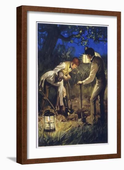 The Gold Bug 'We Dug Steadily for Two Hours'; the Treasure Is Discovered-null-Framed Art Print