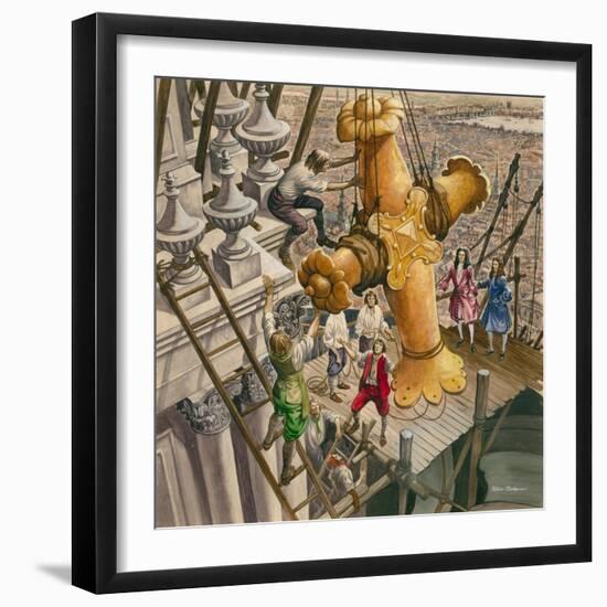 The Golden Cross Being Placed on the Top of St Paul's Cathedral-Peter Jackson-Framed Giclee Print