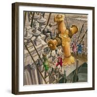 The Golden Cross Being Placed on the Top of St Paul's Cathedral-Peter Jackson-Framed Giclee Print