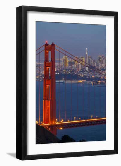 The Golden Gate Bridge and San Francisco Skyline at Night-Miles-Framed Photographic Print