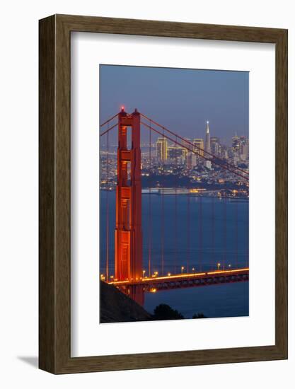 The Golden Gate Bridge and San Francisco Skyline at Night-Miles-Framed Photographic Print