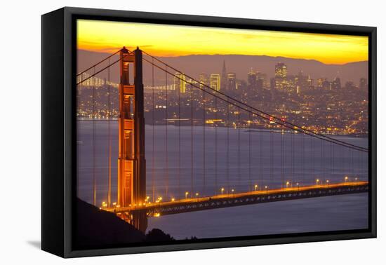 The Golden Gate Bridge and San Francisco Skyline at Sunrise-Miles-Framed Stretched Canvas