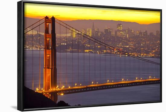 The Golden Gate Bridge and San Francisco Skyline at Sunrise-Miles-Framed Photographic Print