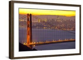 The Golden Gate Bridge and San Francisco Skyline at Sunrise-Miles-Framed Photographic Print