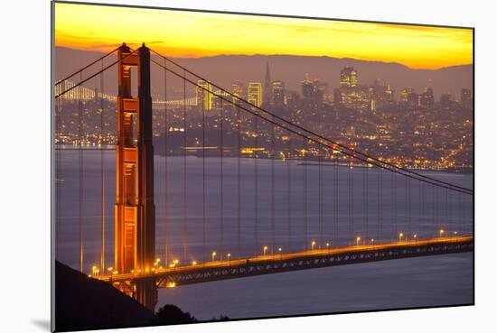 The Golden Gate Bridge and San Francisco Skyline at Sunrise-Miles-Mounted Photographic Print