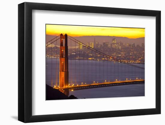 The Golden Gate Bridge and San Francisco Skyline at Sunrise-Miles-Framed Photographic Print