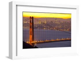 The Golden Gate Bridge and San Francisco Skyline at Sunrise-Miles-Framed Photographic Print