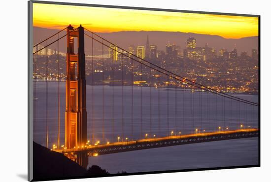 The Golden Gate Bridge and San Francisco Skyline at Sunrise-Miles-Mounted Photographic Print
