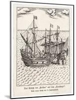 The Golden Hind and the Spanish Ship "Cacafuego" Have an Aggressive Encounter-null-Mounted Art Print