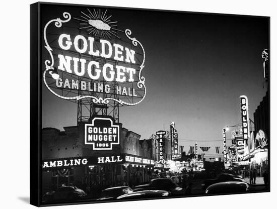 The Golden Nugget Gambling Hall Lighting Up Like a Candle-J. R. Eyerman-Framed Stretched Canvas