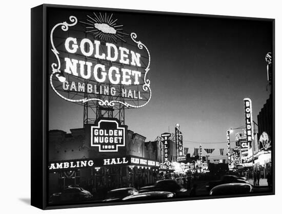 The Golden Nugget Gambling Hall Lighting Up Like a Candle-J. R. Eyerman-Framed Stretched Canvas