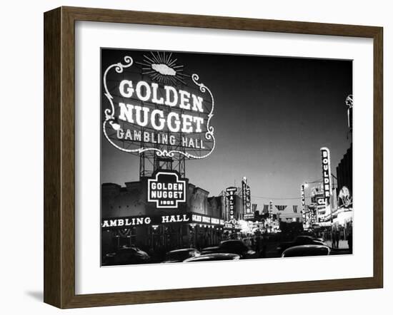 The Golden Nugget Gambling Hall Lighting Up Like a Candle-J. R. Eyerman-Framed Photographic Print