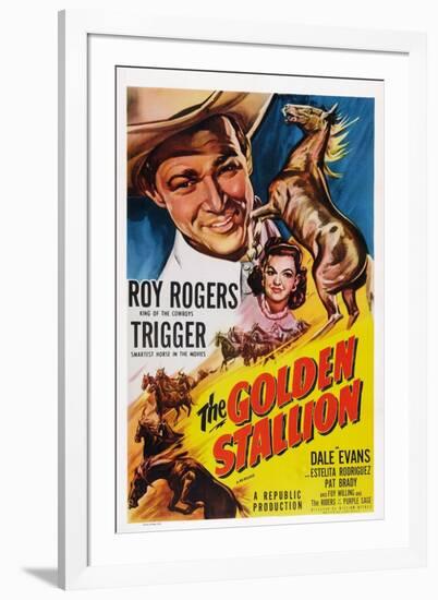 The Golden Stallion, from Top: Roy Rogers, Dale Evans, Trigger (Far Right), 1949-null-Framed Art Print