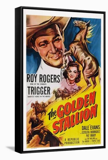 The Golden Stallion, from Top: Roy Rogers, Dale Evans, Trigger (Far Right), 1949-null-Framed Stretched Canvas