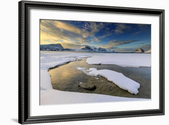 The Golden Sunrise Reflected in a Pool of the Clear Sea Where the Snow Has Melted-Roberto Moiola-Framed Photographic Print