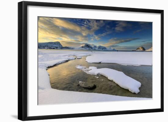 The Golden Sunrise Reflected in a Pool of the Clear Sea Where the Snow Has Melted-Roberto Moiola-Framed Photographic Print