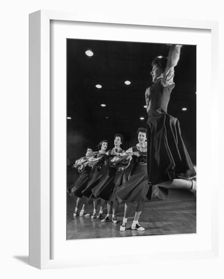 The Good-Girls of Central Catholic High School Performing their Cheerleading Act in the Gym-Nat Farbman-Framed Photographic Print