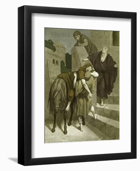 The Good Samaritan at the inn, by Doré - Bible-Gustave Dore-Framed Giclee Print