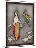 The Goose Girl Brings Her Geese into Line-Jennie Harbour-Mounted Art Print