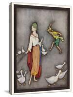 The Goose Girl Brings Her Geese into Line-Jennie Harbour-Stretched Canvas