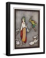 The Goose Girl Brings Her Geese into Line-Jennie Harbour-Framed Art Print