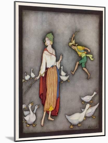 The Goose Girl Brings Her Geese into Line-Jennie Harbour-Mounted Art Print