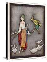 The Goose Girl Brings Her Geese into Line-Jennie Harbour-Stretched Canvas