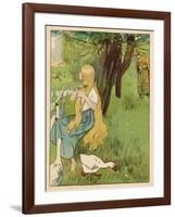 The Goose Girl Combs Her Long Blond Hair-Willy Planck-Framed Art Print