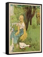 The Goose Girl Combs Her Long Blond Hair-Willy Planck-Framed Stretched Canvas