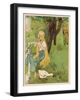 The Goose Girl Combs Her Long Blond Hair-Willy Planck-Framed Art Print