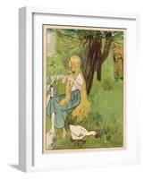 The Goose Girl Combs Her Long Blond Hair-Willy Planck-Framed Art Print