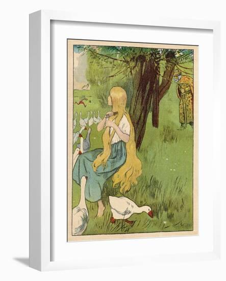 The Goose Girl Combs Her Long Blond Hair-Willy Planck-Framed Art Print