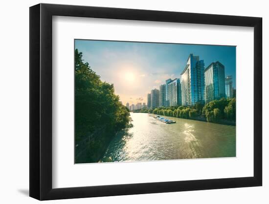 The Grand Canal in Hangzhou, an ancient shipping route and direct connection between Beijing and Ha-Andreas Brandl-Framed Photographic Print