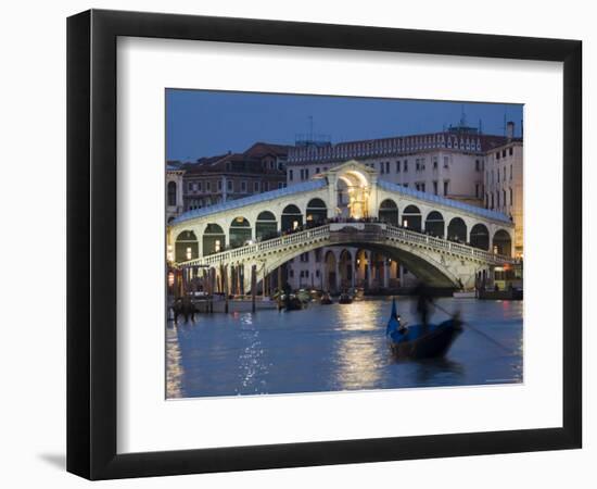 The Grand Canal, the Rialto Bridge and Gondolas at Night, Venice, Veneto, Italy-Christian Kober-Framed Photographic Print