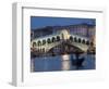 The Grand Canal, the Rialto Bridge and Gondolas at Night, Venice, Veneto, Italy-Christian Kober-Framed Photographic Print