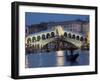 The Grand Canal, the Rialto Bridge and Gondolas at Night, Venice, Veneto, Italy-Christian Kober-Framed Photographic Print