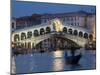 The Grand Canal, the Rialto Bridge and Gondolas at Night, Venice, Veneto, Italy-Christian Kober-Mounted Photographic Print