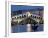 The Grand Canal, the Rialto Bridge and Gondolas at Night, Venice, Veneto, Italy-Christian Kober-Framed Photographic Print