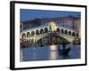 The Grand Canal, the Rialto Bridge and Gondolas at Night, Venice, Veneto, Italy-Christian Kober-Framed Photographic Print