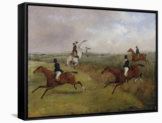 The Grand Leicestershire Steeplechase: Dick Christian's Last Fall - Commonly Called 'A Header'-Henry Thomas Alken-Framed Stretched Canvas