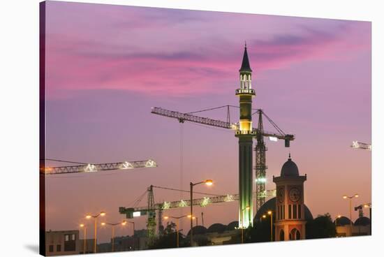The Grand Mosque and Clock Tower at Sunset.-Jon Hicks-Stretched Canvas