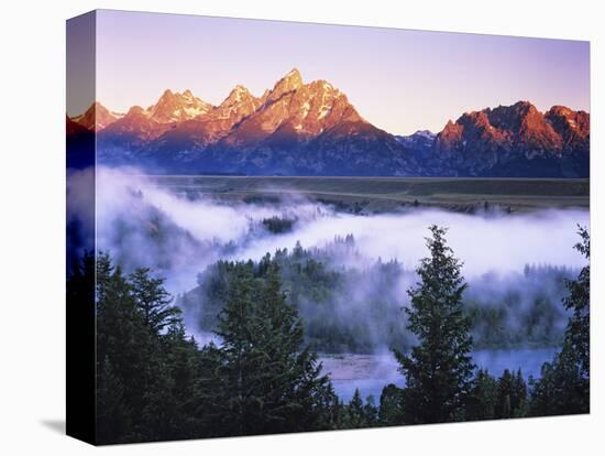 The Grand Tetons from the Snake River Overlook at Dawn, Grand Teton National Park, Wyoming, USA-Dennis Flaherty-Stretched Canvas