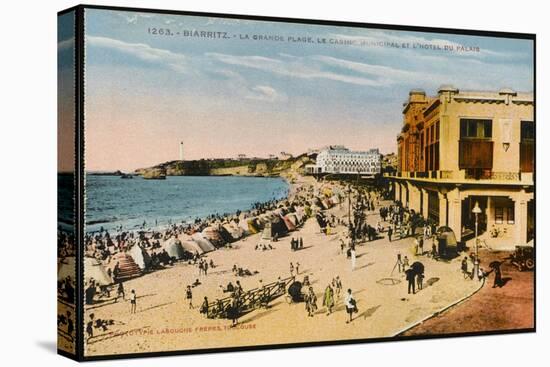 The Grande Plage at Biarritz, with the Casino and the Hotel Du Palais-null-Stretched Canvas