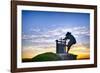 The Grape Crusher Statue agains Dramatic Sky, Napa Valley, California-George Oze-Framed Photographic Print