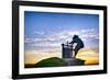 The Grape Crusher Statue agains Dramatic Sky, Napa Valley, California-George Oze-Framed Photographic Print