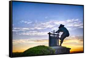 The Grape Crusher Statue agains Dramatic Sky, Napa Valley, California-George Oze-Framed Stretched Canvas